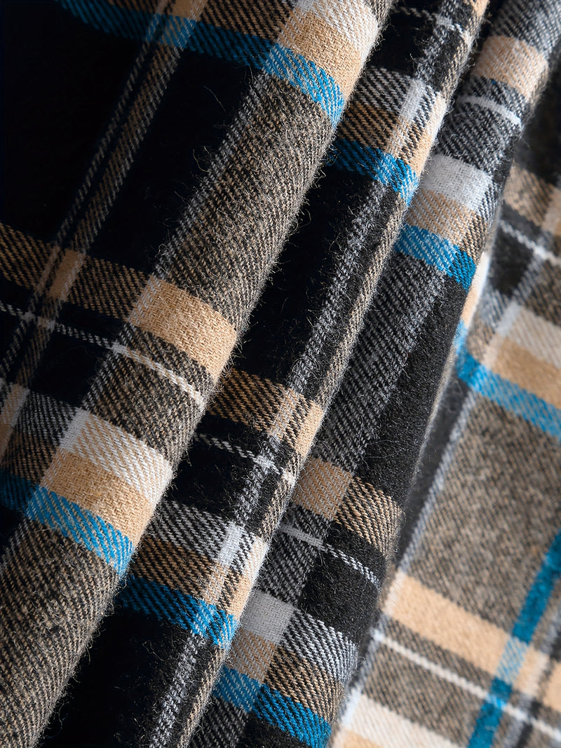 Men's Elegant Plaid Shirt - Button-Front Closure