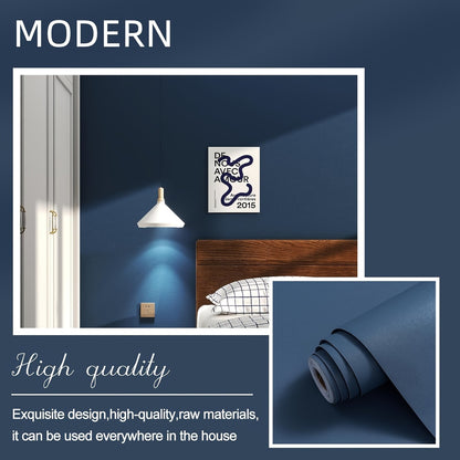 1 Roll Solid Dark Blue Thick Peel & Stick Wallpaper