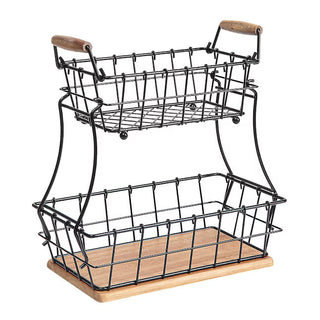 2-Tier Wire Storage Baskets with Wood Base