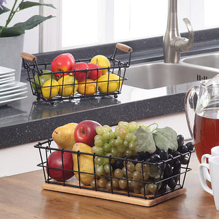 2-Tier Wire Storage Baskets with Wood Base