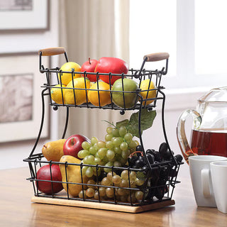 2-Tier Wire Storage Baskets with Wood Base