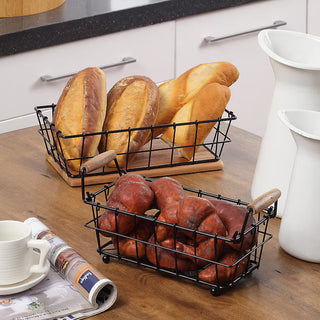 2-Tier Wire Storage Baskets with Wood Base