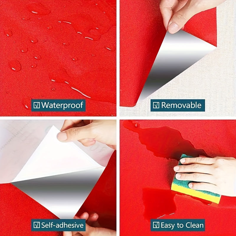 1 Roll of Thickened Red High-Gloss Self-Adhesive Wallpaper 196.85inx15.75in & 393.70inx15.75in