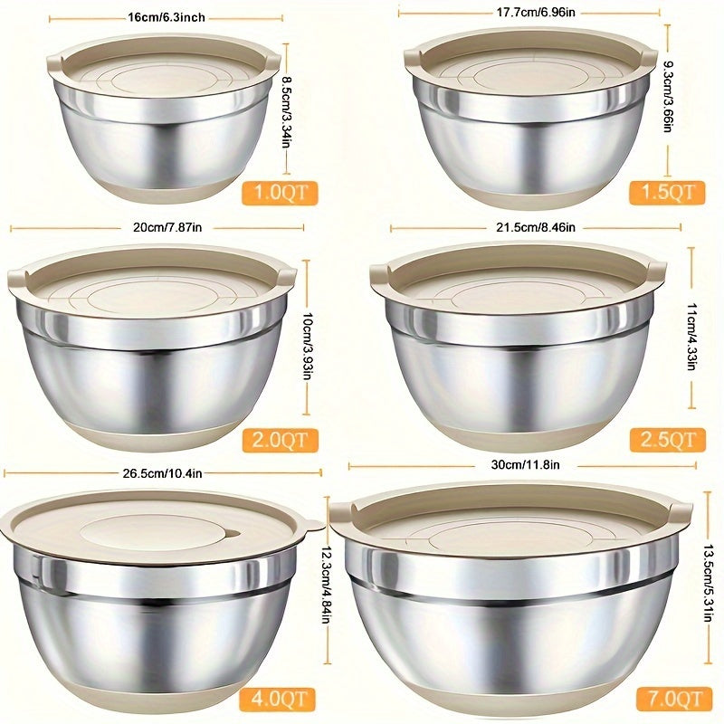 26PCS Heavy-Duty Stainless Steel Mixing Bowls with Airtight Lids