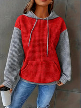 Comfy Plus Size Women's Casual Waffle Color Block Hoodie