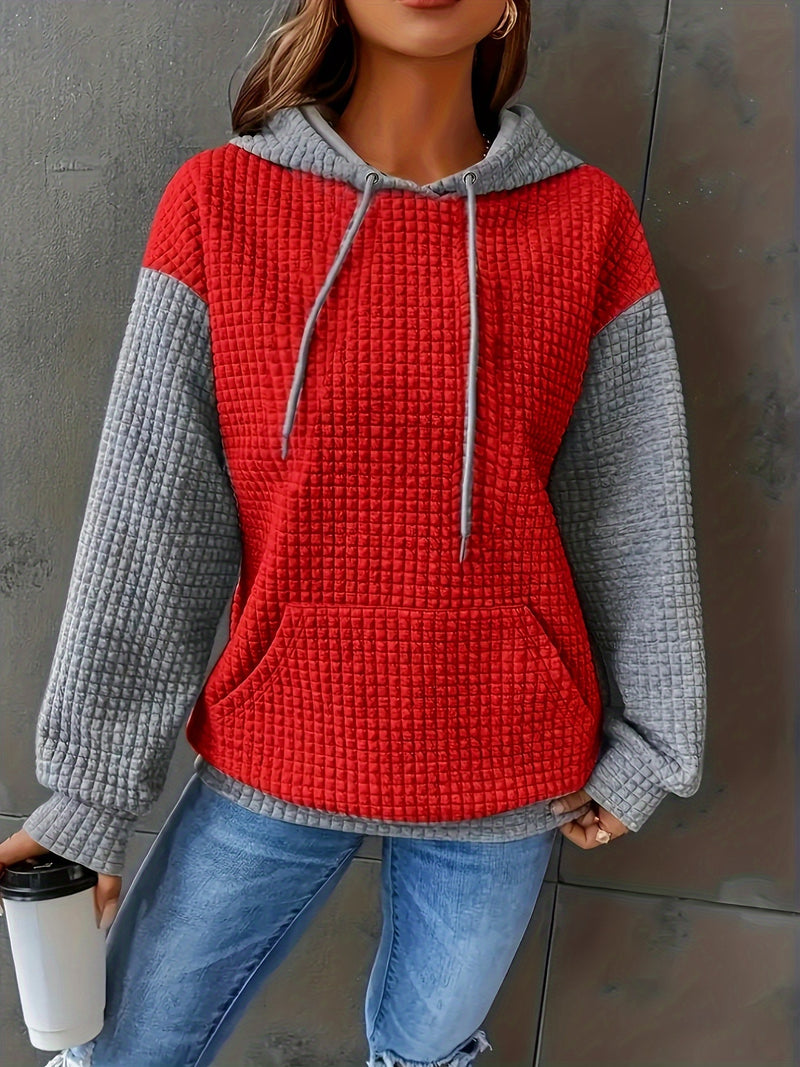 Comfy Plus Size Women's Casual Waffle Color Block Hoodie