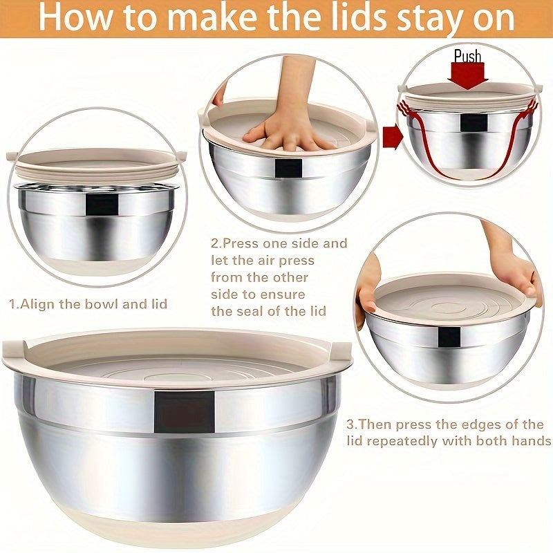 26PCS Heavy-Duty Stainless Steel Mixing Bowls with Airtight Lids