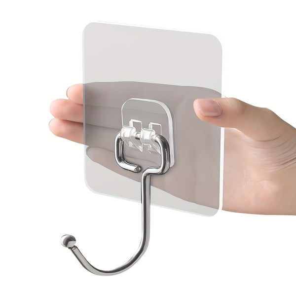 16pcs Large-sized Transparent Self-adhesive Hooks, with Strong Load-bearing Capacity