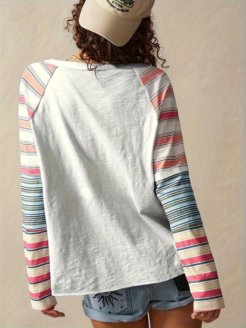 Women's Plus Size Elegant Striped Long Sleeve Top