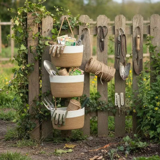 3-Tier Boho Hanging Woven Rope Basket Organizer – Neutral Wall-Mounted Storage Baskets for Bathroom, Nursery, Kitchen &amp; Bedroom