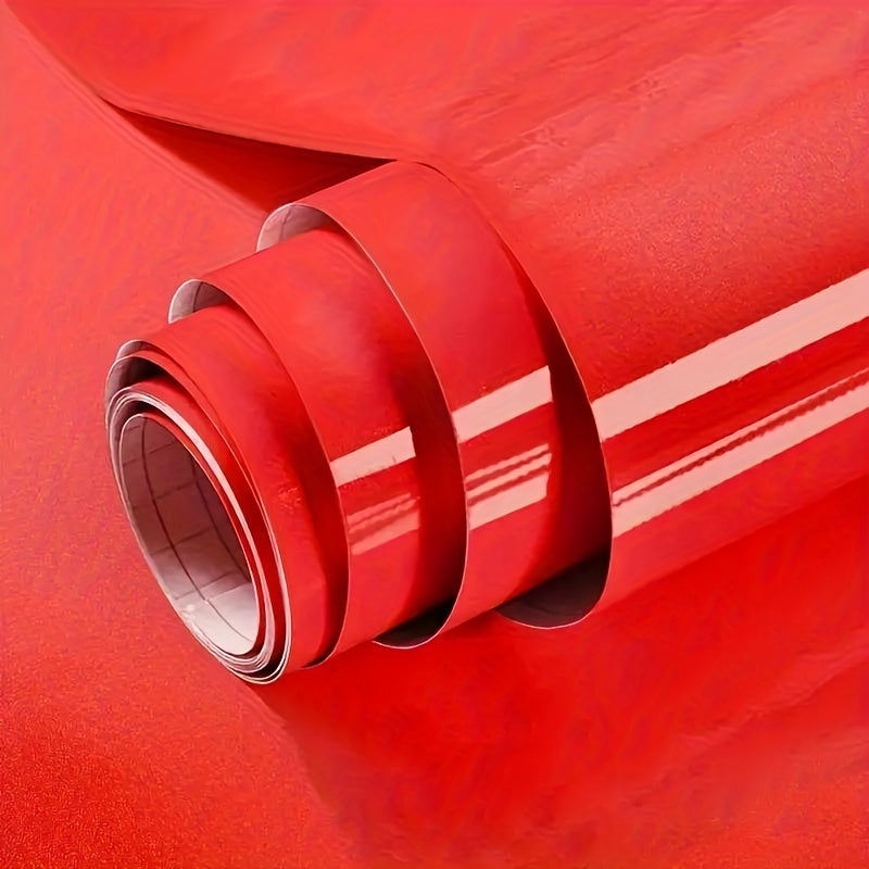 1 Roll of Thickened Red High-Gloss Self-Adhesive Wallpaper 196.85inx15.75in & 393.70inx15.75in
