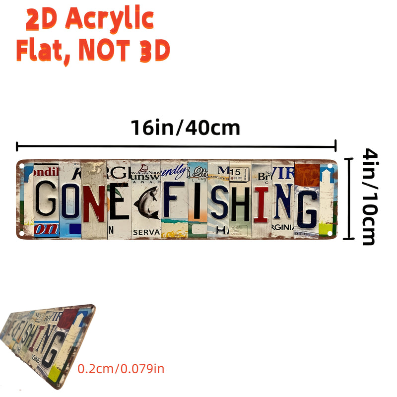 2D Flat Printed "Go Fishing" Vintage Metal Sign