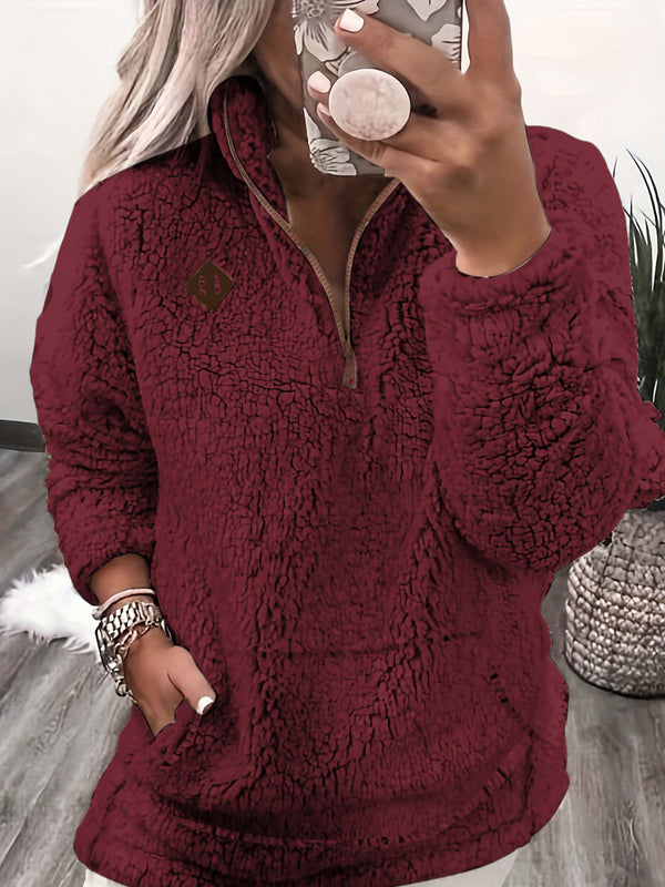 Women's Cozy Fleece Zip-Up Sweatshirt with Stand Collar