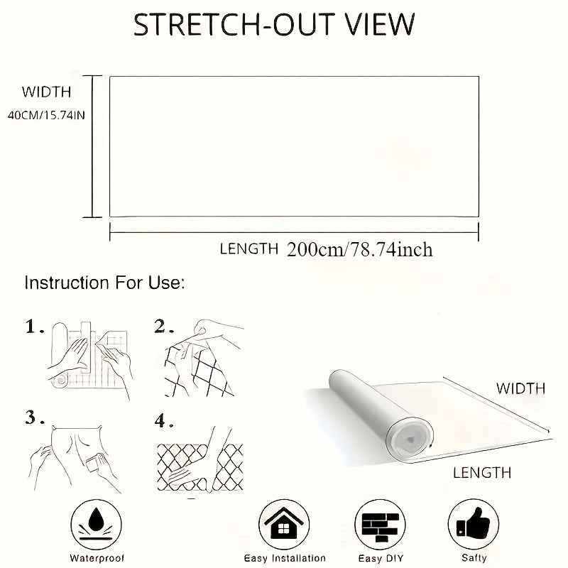 1pc Self-Adhesive White Glossy Vinyl Wallpaper, 15.75inch x 78.74inch