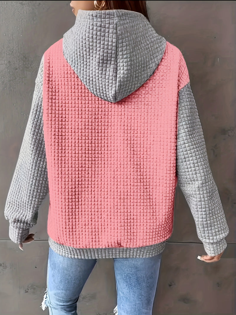Comfy Plus Size Women's Casual Waffle Color Block Hoodie