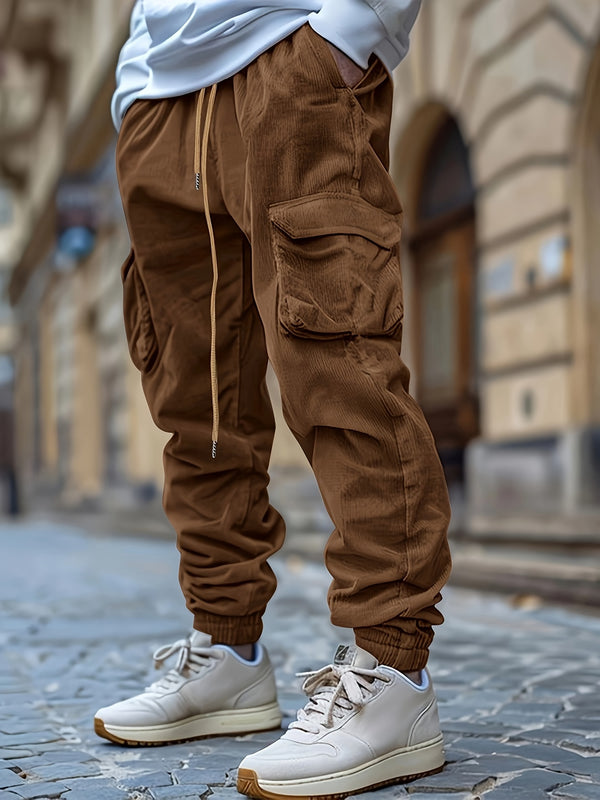 Men's Casual Corduroy Jogger Pants with Drawstring Waist