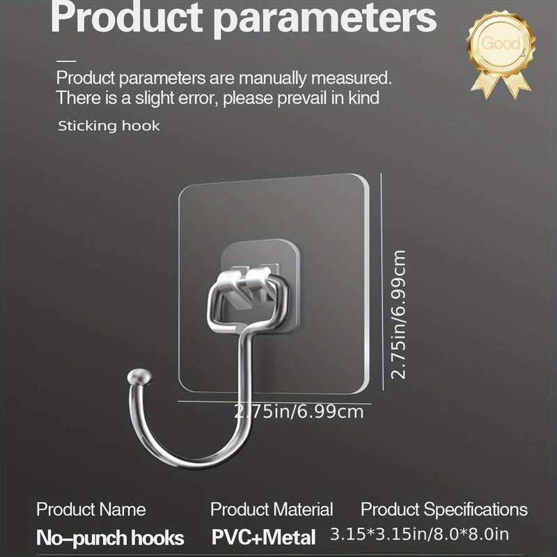 16pcs Large-sized Transparent Self-adhesive Hooks, with Strong Load-bearing Capacity