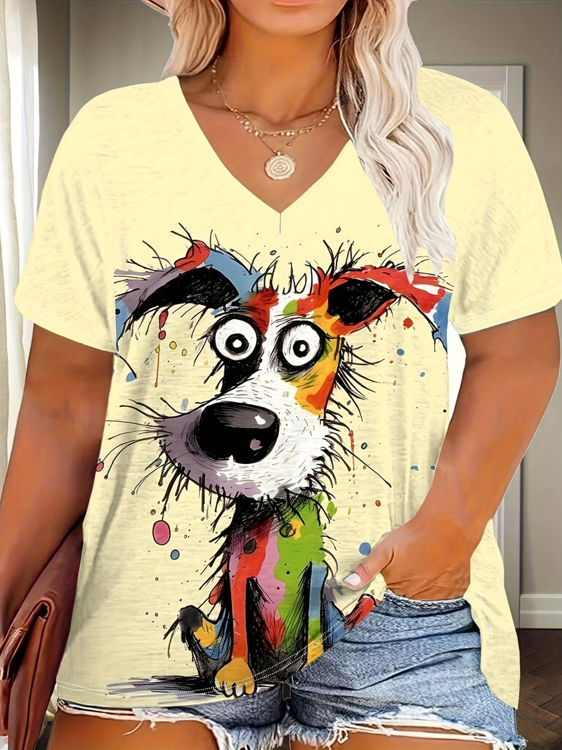 Plus Size Women's Casual Puppy Graphic T-Shirt