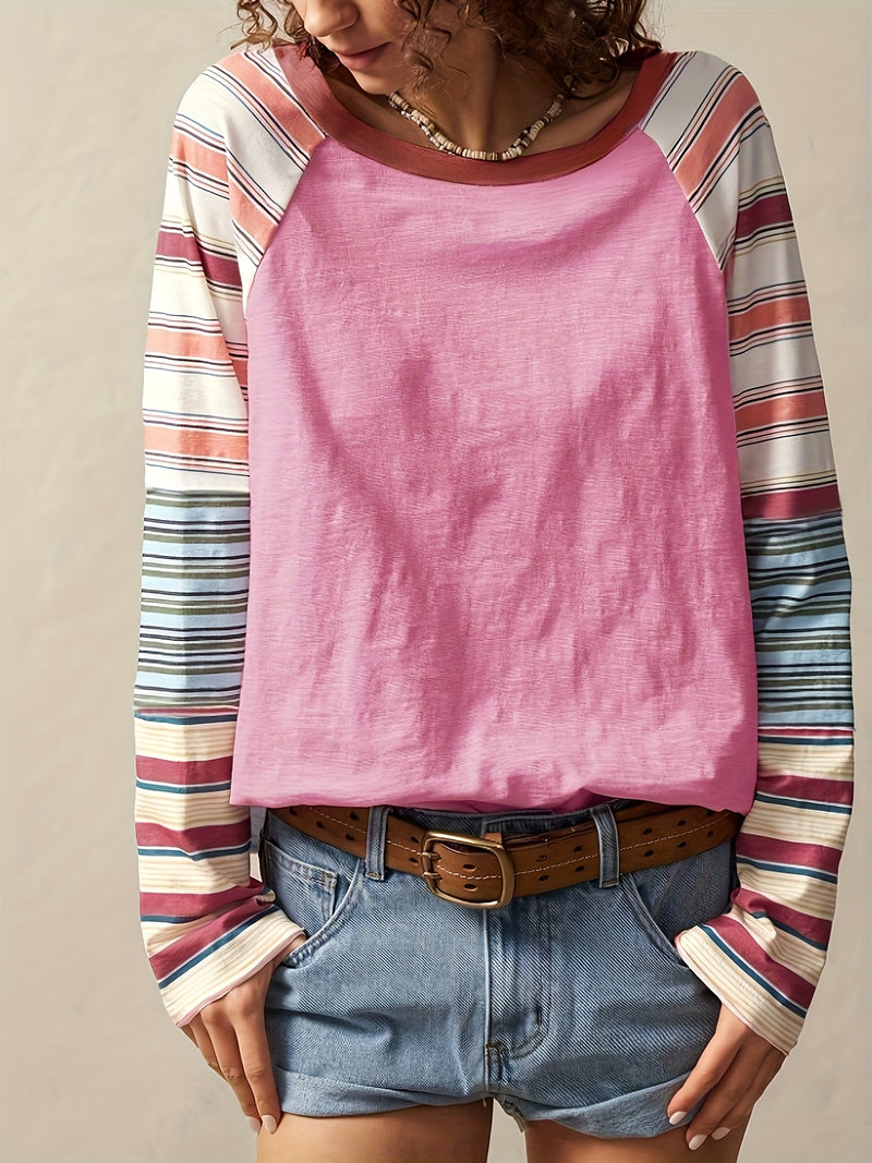 Women's Plus Size Elegant Striped Long Sleeve Top