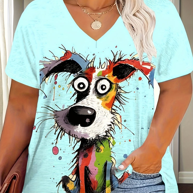 Plus Size Women's Casual Puppy Graphic T-Shirt