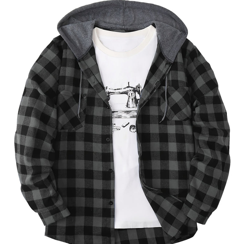 Men's Casual Plaid Hoodie Shirt