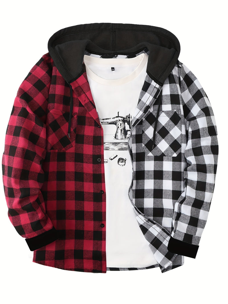 Men's Casual Plaid Hoodie Shirt