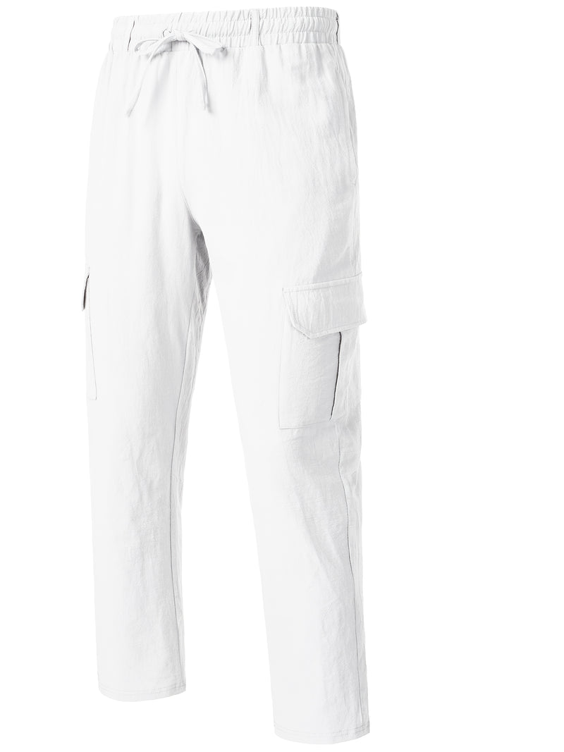 Men's Casual Linen Cargo Pants with Multiple Pockets
