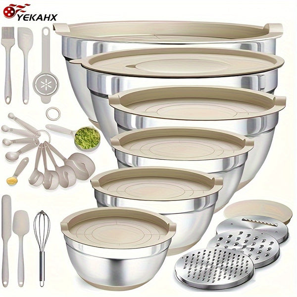 26PCS Heavy-Duty Stainless Steel Mixing Bowls with Airtight Lids