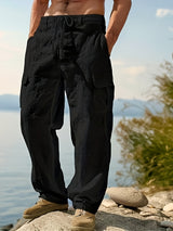 Men's Casual Linen Cargo Pants with Multiple Pockets