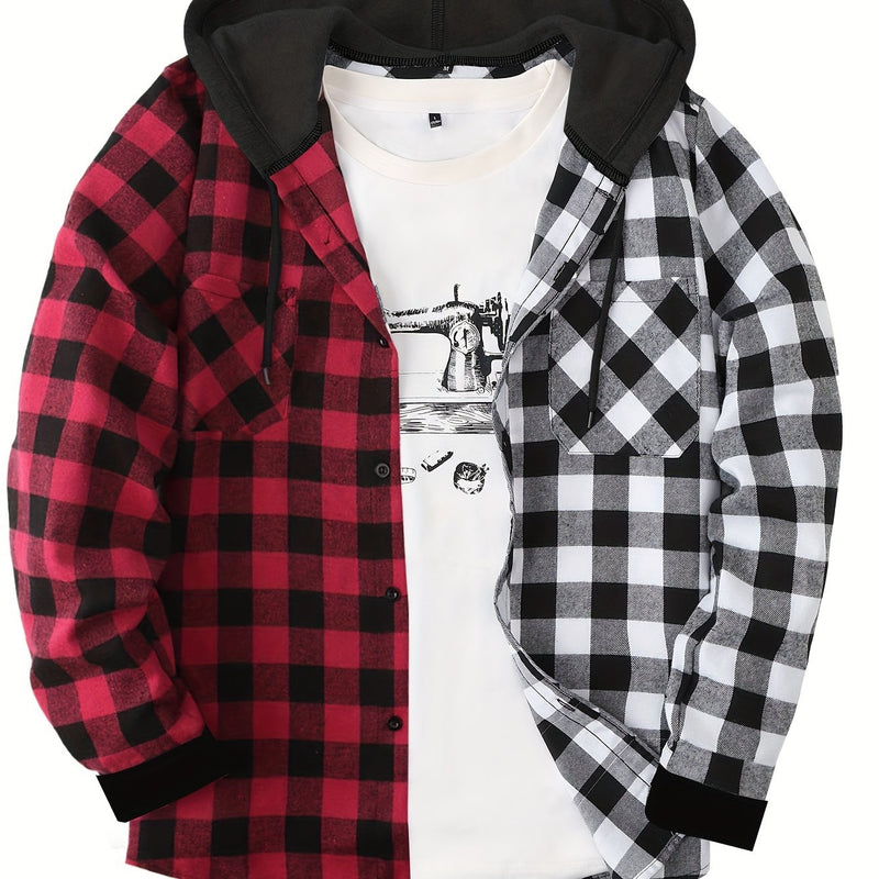 Men's Casual Plaid Hoodie Shirt