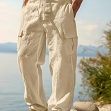 Men's Casual Linen Cargo Pants with Multiple Pockets