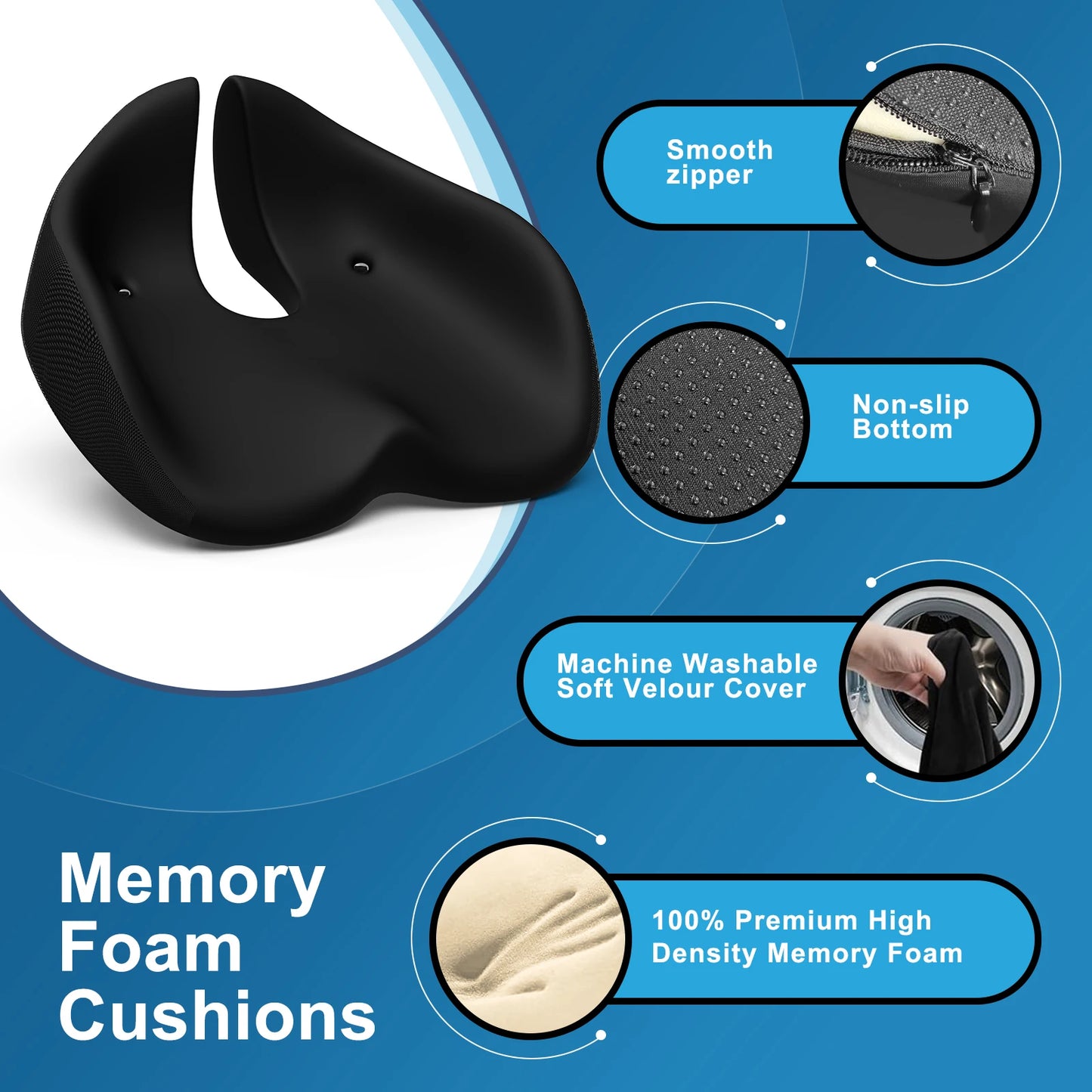 Travel Orthopedic Seat Cushion Memory Foam U-Shaped Pillow for Chair Cushion Pad Car Office Hip Support Massage  Pillow