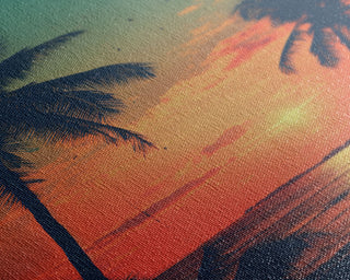 Tropical Sunset Beach, Palm Tree Art, Canvas Print