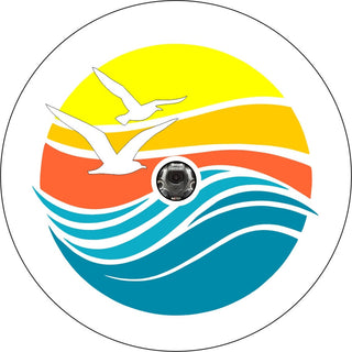 Beach Waves, Birds, and Sunset Spare Tire Cover