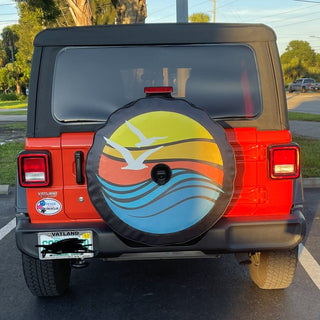 Beach Waves, Birds, and Sunset Spare Tire Cover