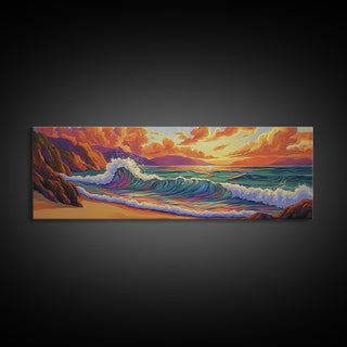 Sunset Surf on Rocky Coast Wall Art