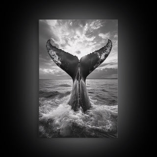 Whale Tail Splash, Ocean Sunset, Framed Canvas Print