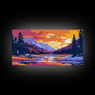 Lake Tahoe Art, mountain sunset painting, framed canvas print