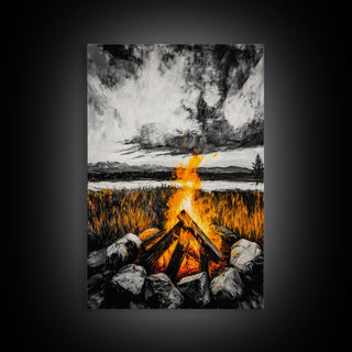 Campfire Rustic Wall Decor, Framed Canvas Print