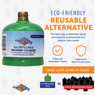 Flame King Eco Friendly Sustainable 8oz 1/2lb Refillable Propane Tank