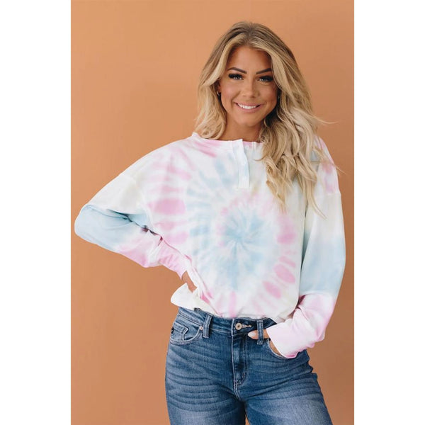 Ladies Fitted Tie-Dye Button Tee