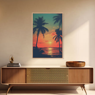 Tropical Sunset Beach, Palm Tree Art, Canvas Print