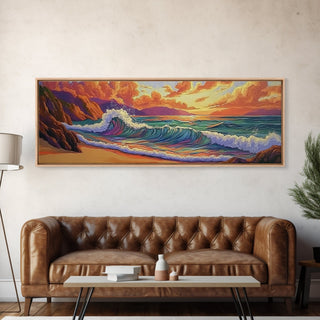 Sunset Surf on Rocky Coast Wall Art