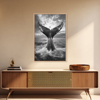 Whale Tail Splash, Ocean Sunset, Framed Canvas Print