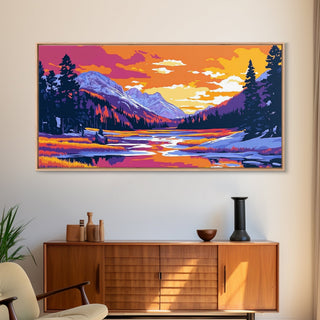 Lake Tahoe Art, mountain sunset painting, framed canvas print