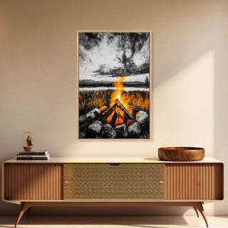 Campfire Rustic Wall Decor, Framed Canvas Print