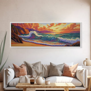 Sunset Surf on Rocky Coast Wall Art