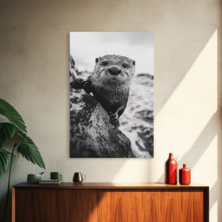 Curious Otter, Coastal Wildlife, Framed Canvas Print