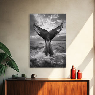 Whale Tail Splash, Ocean Sunset, Framed Canvas Print