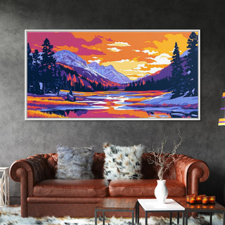Lake Tahoe Art, mountain sunset painting, framed canvas print